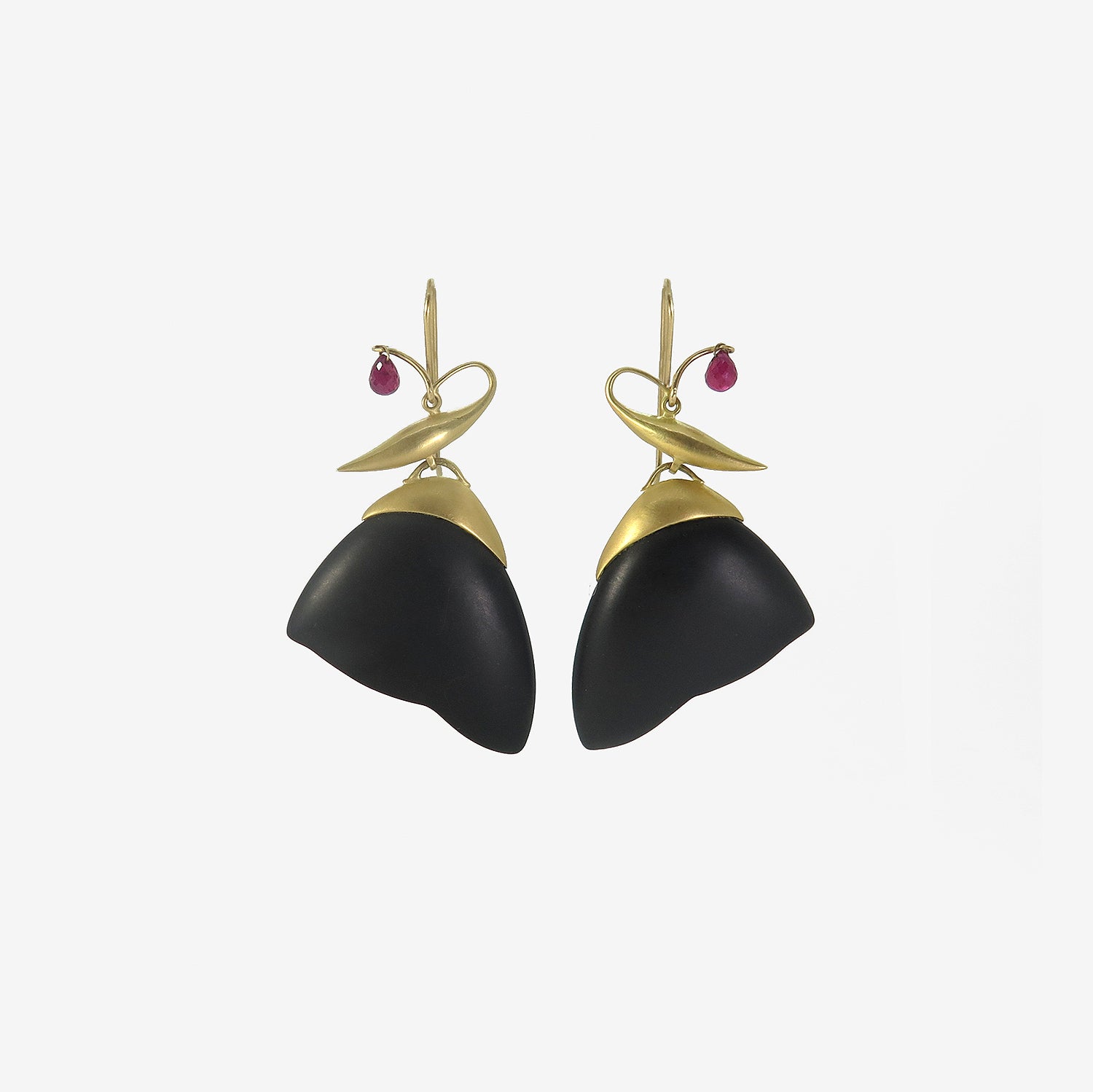 GABRIELLA KISS 18K & BLACK JADE MOTH WINGS WITH RUBY BRIOLETTES