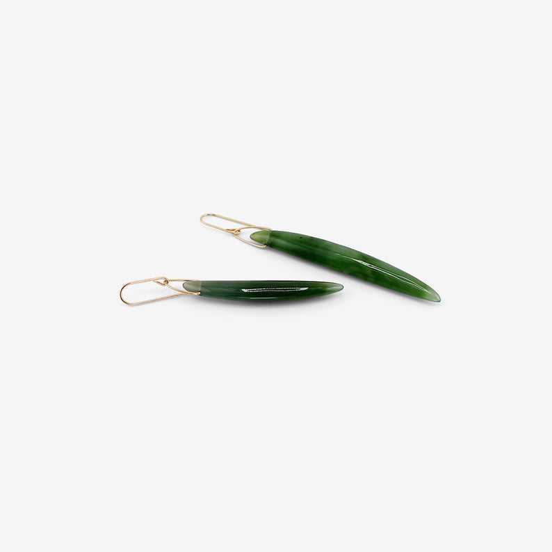 GABRIELLA KISS 14K & NEPHRITE JADE BEAN EARRINGS