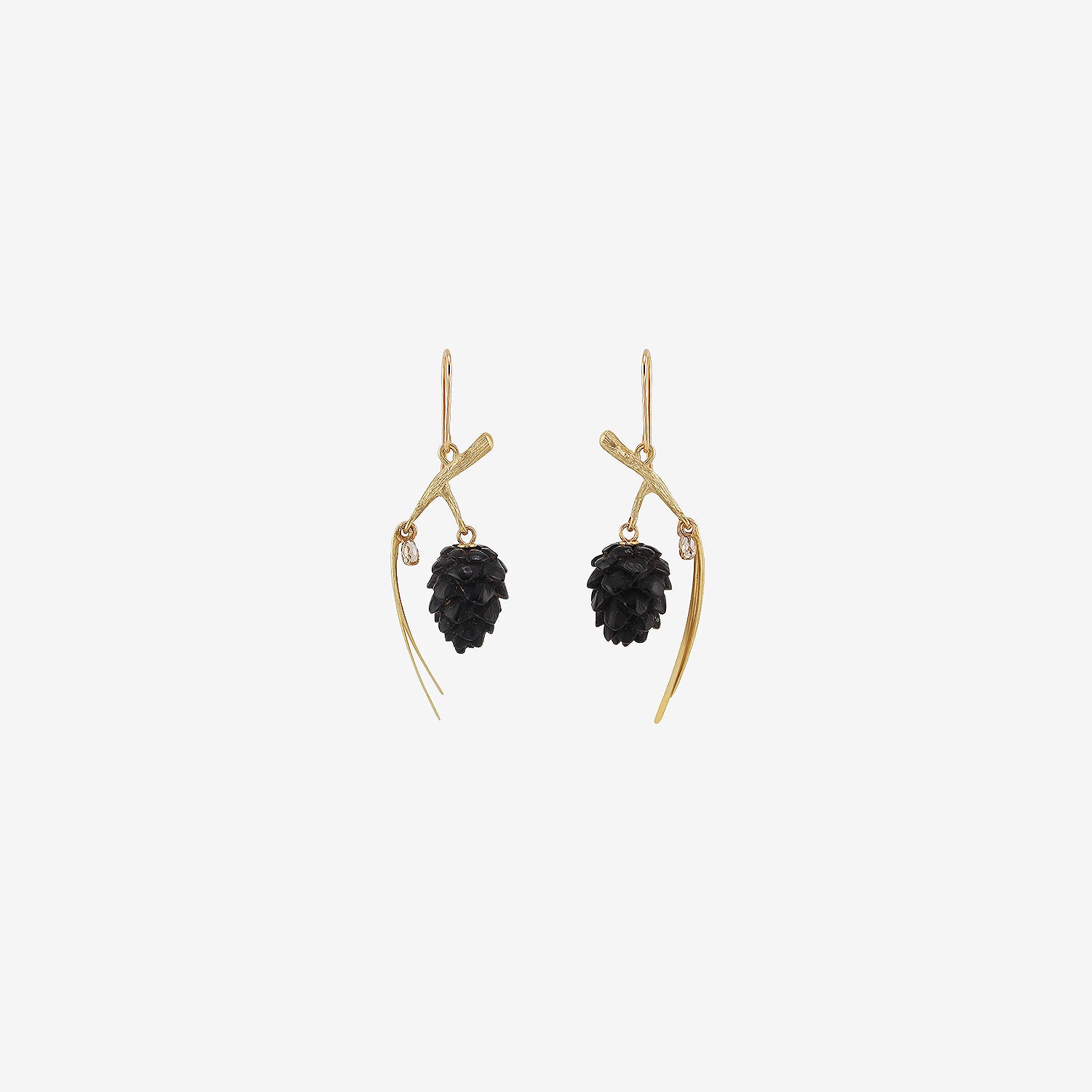 GABRIELLA KISS 14K & EBONY SMALL PINECONE EARRINGS WITH DIAMONDS