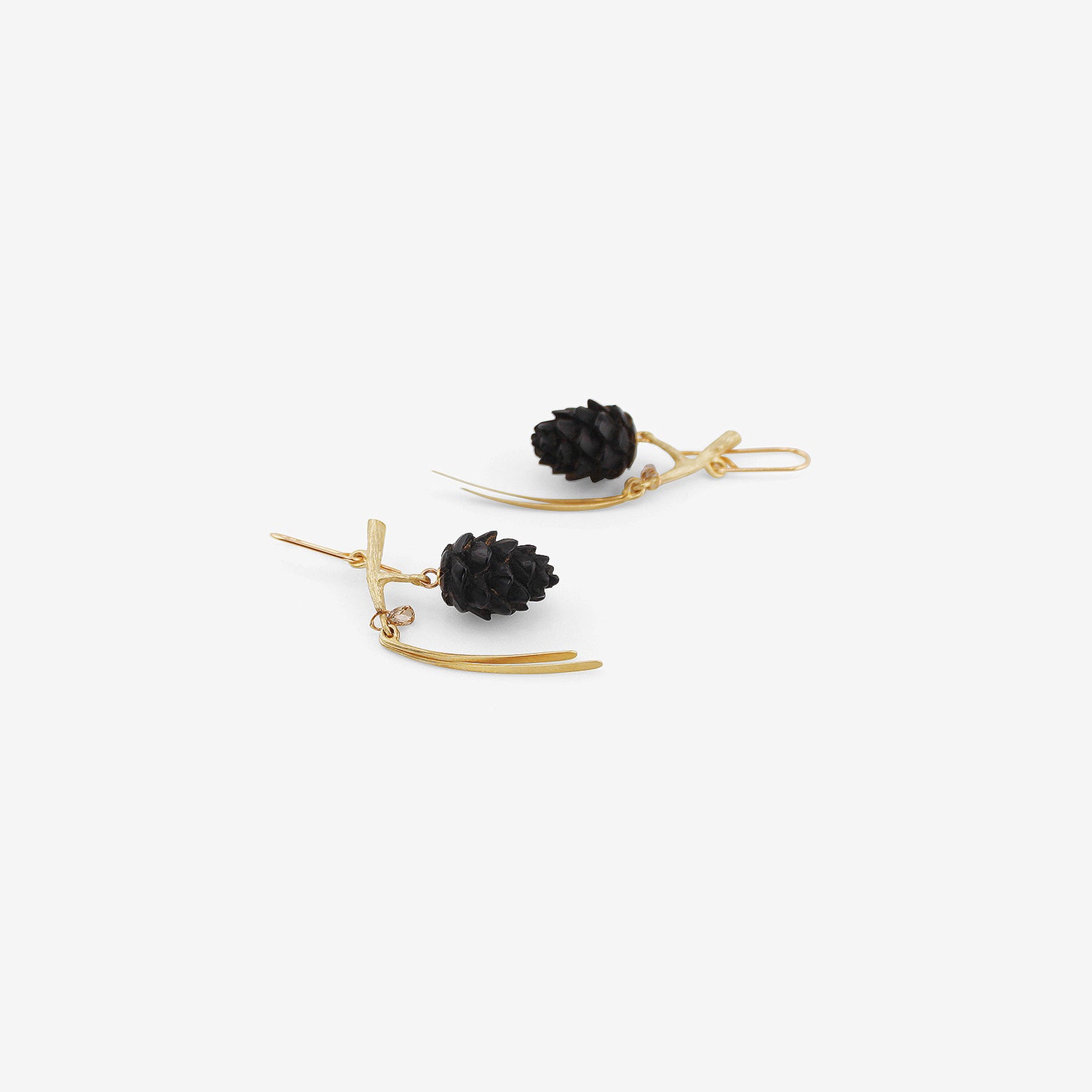 GABRIELLA KISS 14K & EBONY SMALL PINECONE EARRINGS WITH DIAMONDS