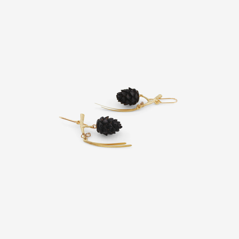 GABRIELLA KISS 14K & EBONY SMALL PINECONE EARRINGS WITH DIAMONDS