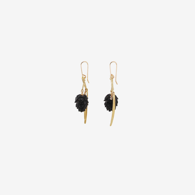 GABRIELLA KISS 14K & EBONY SMALL PINECONE EARRINGS WITH DIAMONDS