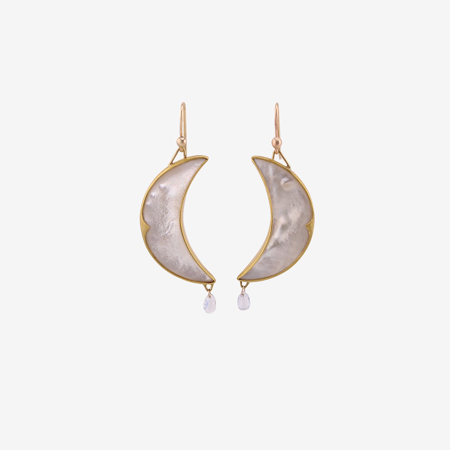 GABRIELLA KISS 18K & MOTHER-OF-PEARL CRESCENT MOON EARRINGS WITH SAPPHIRE BRIOLETTES