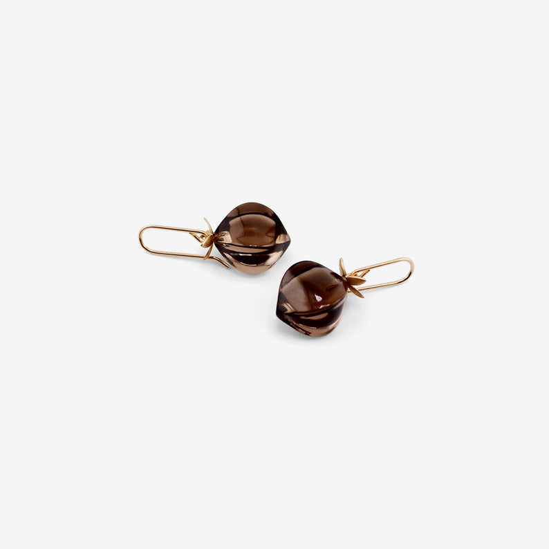 GABRIELLA KISS 14K & SMOKY QUARTZ HICKORY NUT EARRINGS