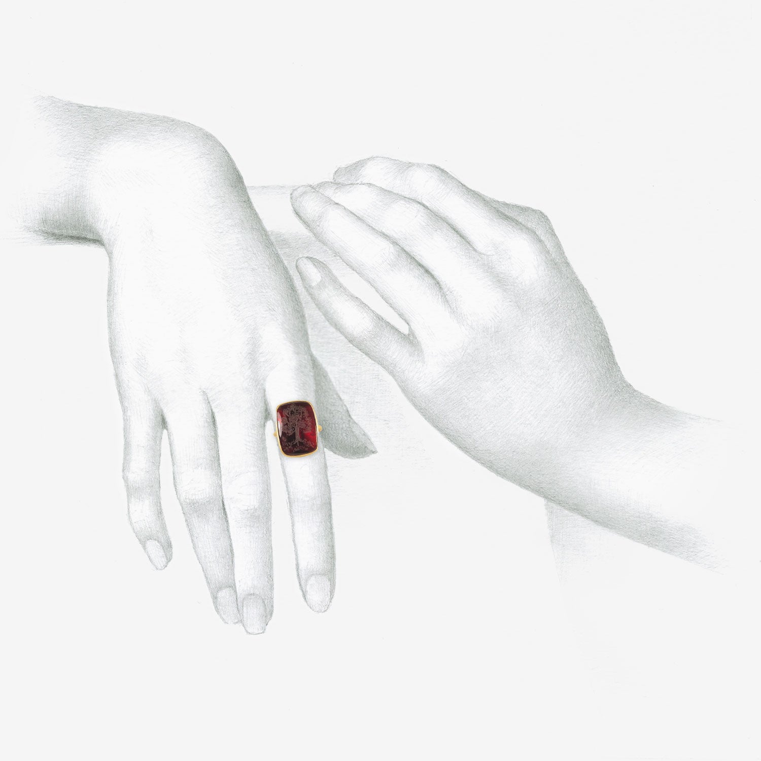 GABRIELLA KISS 18K & ALMANDINE GARNET TREE INTAGLIO RING GABRIELLA KISS 18K & ALMANDINE GARNET TREE INTAGLIO RING