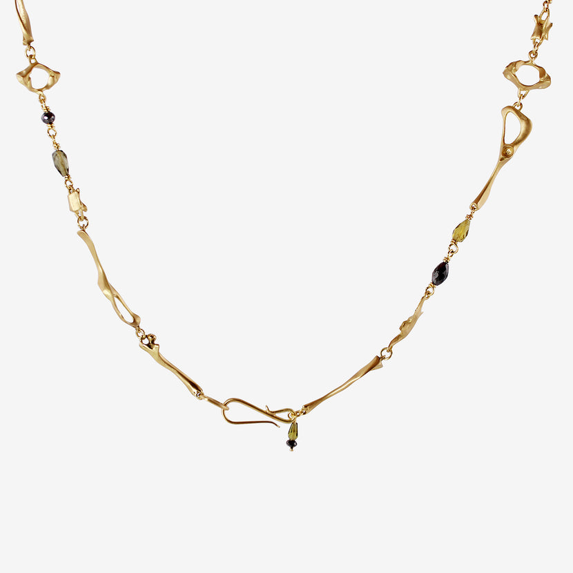 GABRIELLA KISS 18K MOUSE BONE NECKLACE WITH TOURMALINE & BLACK DIAMONDS