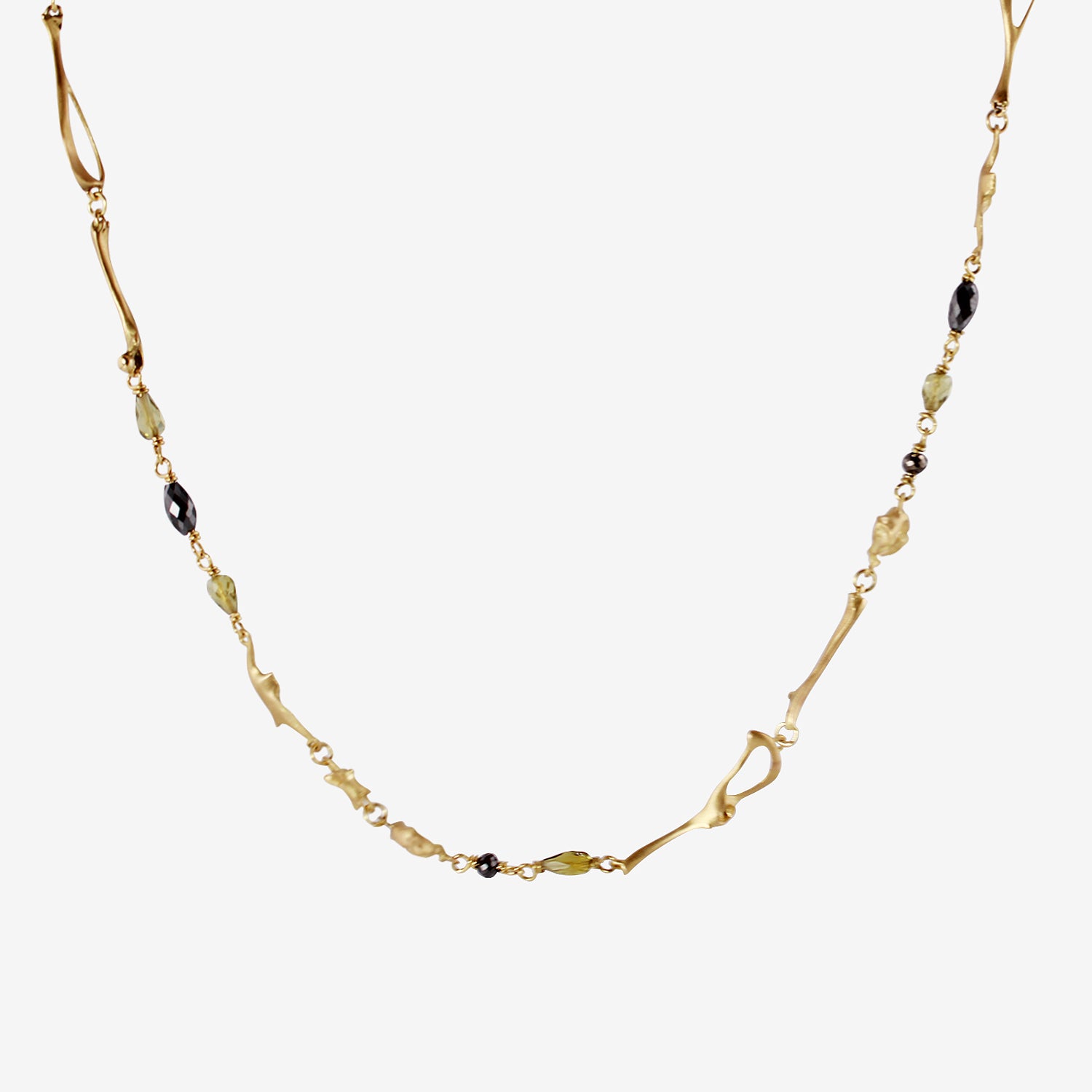 GABRIELLA KISS 18K MOUSE BONE NECKLACE WITH TOURMALINE & BLACK DIAMONDS