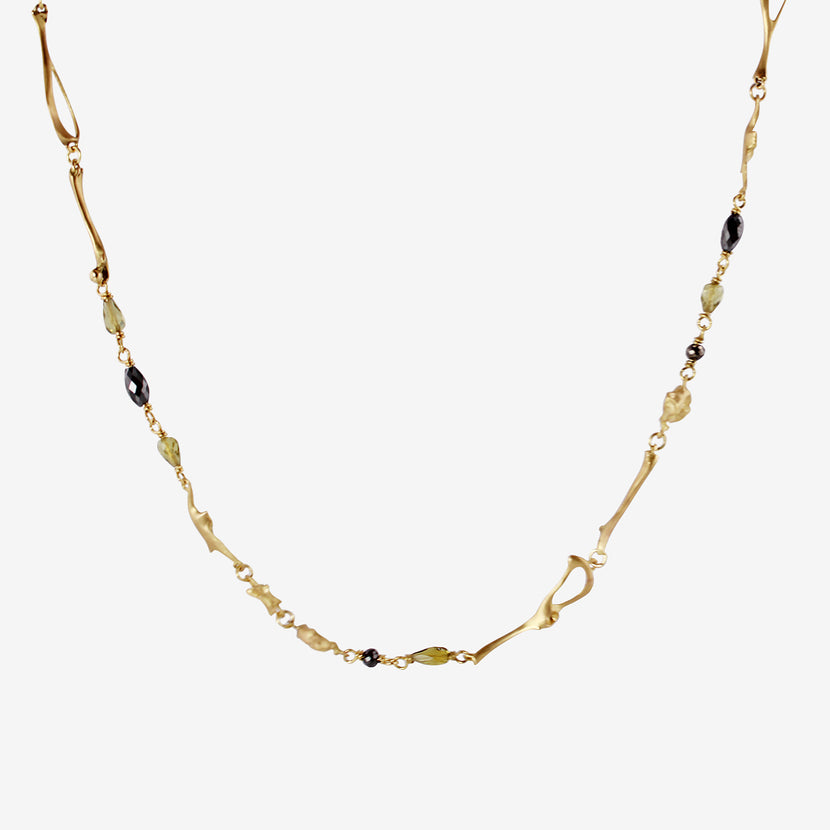 GABRIELLA KISS 18K MOUSE BONE NECKLACE WITH TOURMALINE & BLACK DIAMONDS