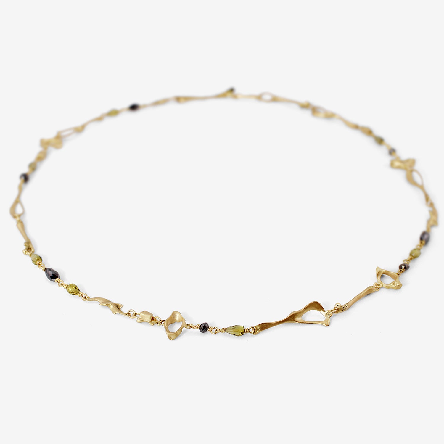 GABRIELLA KISS 18K MOUSE BONE NECKLACE WITH TOURMALINE & BLACK DIAMONDS