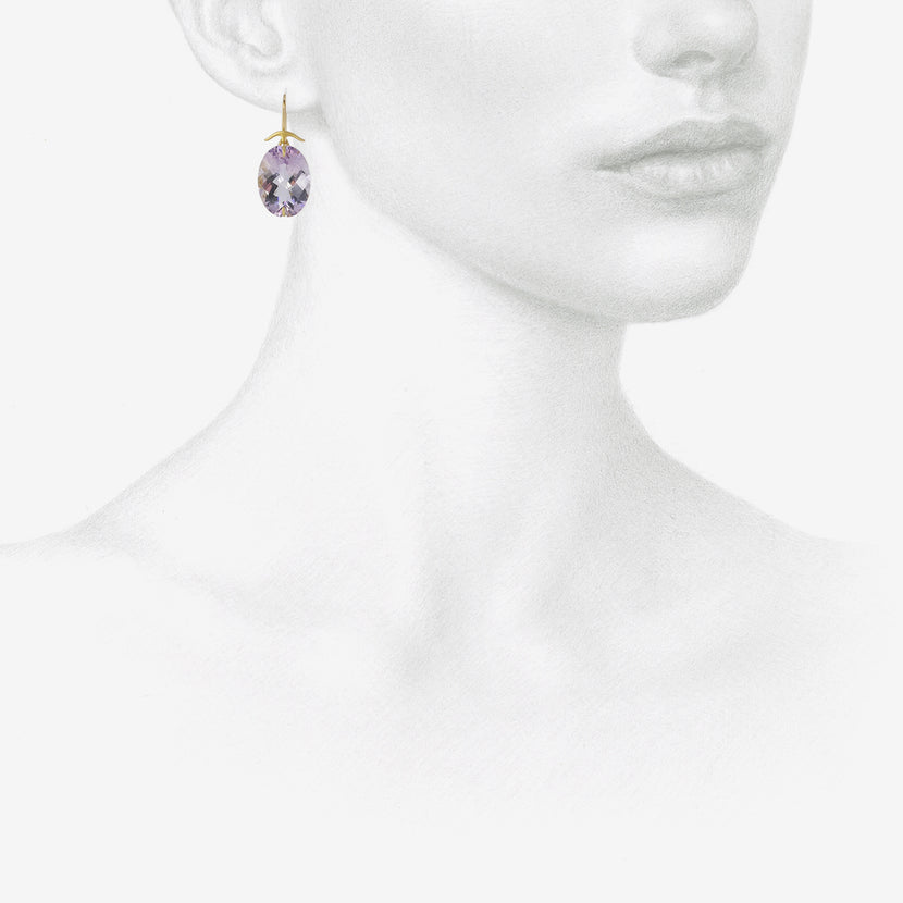 GABRIELLA KISS 18K & OVAL FACETED ROSE DE FRANCE AMETHYST EARRINGS
