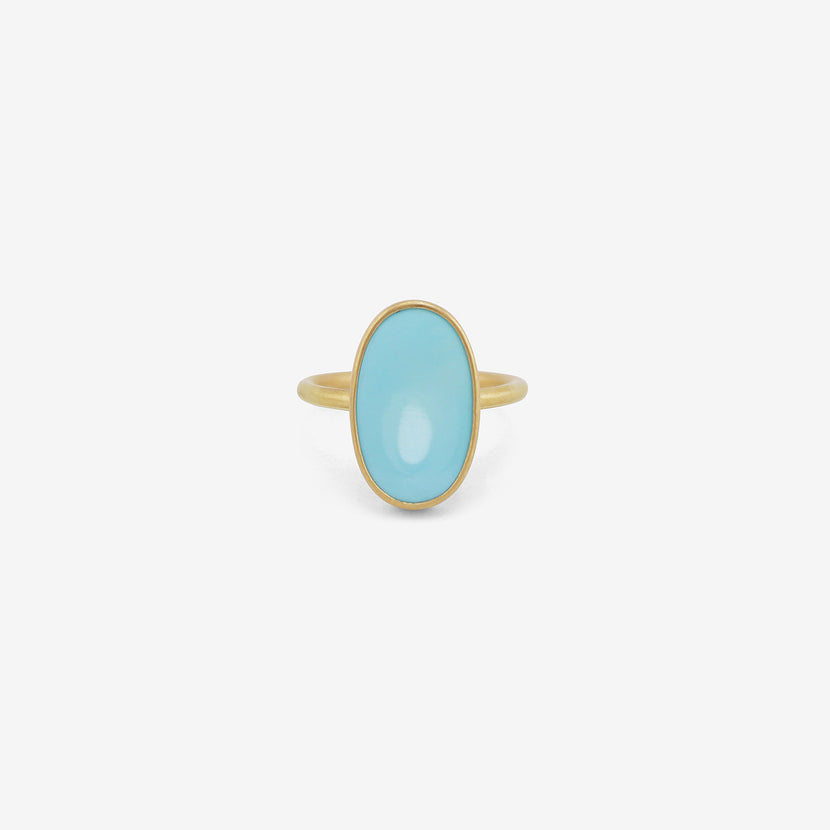GABRIELLA KISS 18K & ELONGATED OVAL FINE PERSIAN TURQUOISE RING, 3.7CT