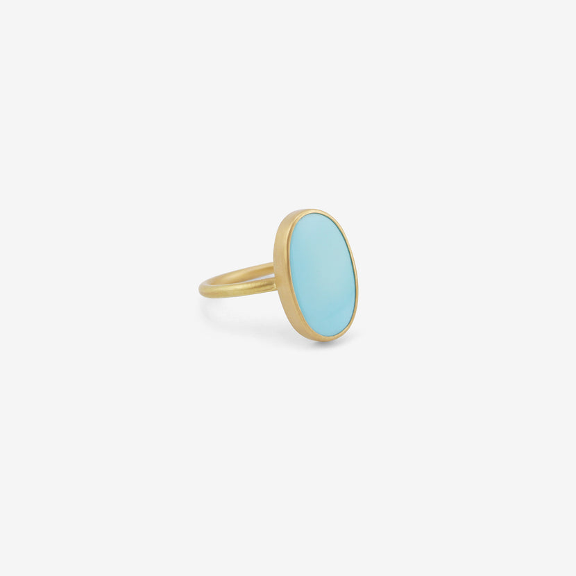 GABRIELLA KISS 18K & ELONGATED OVAL FINE PERSIAN TURQUOISE RING, 3.7CT