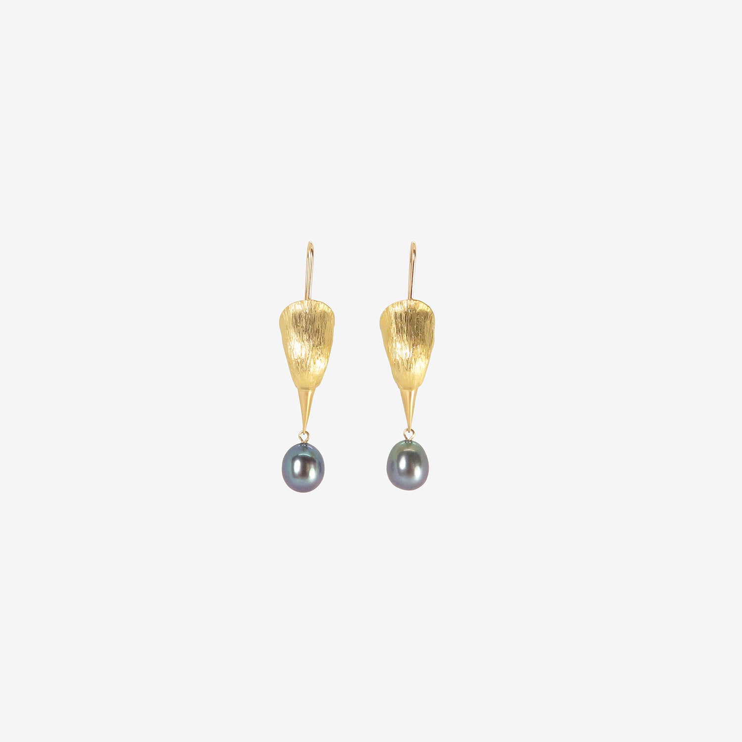 GABRIELLA KISS 18K BIRD HEAD EARRINGS WITH BLACK PEARL EGGS