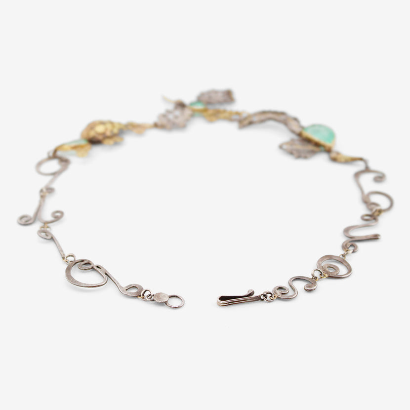JUDY GEIB SILVER & 18K BIRDSONG NECKLACE WITH COLOMBIAN EMERALDS, 13CT