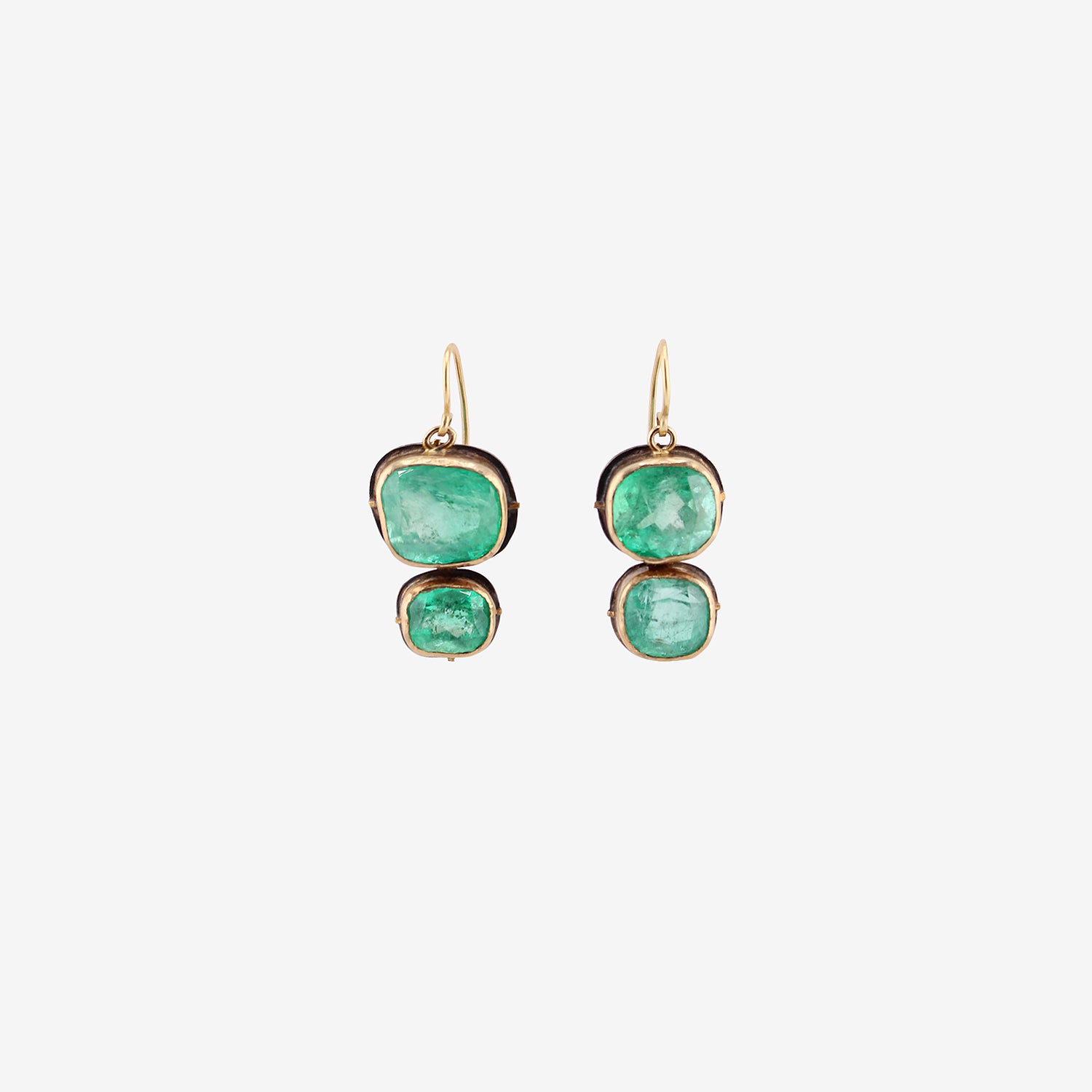 JUDY GEIB 18K & CUSHION-CUT COLOMBIAN EMERALD DOUBLE DROP EARRINGS, 30CT