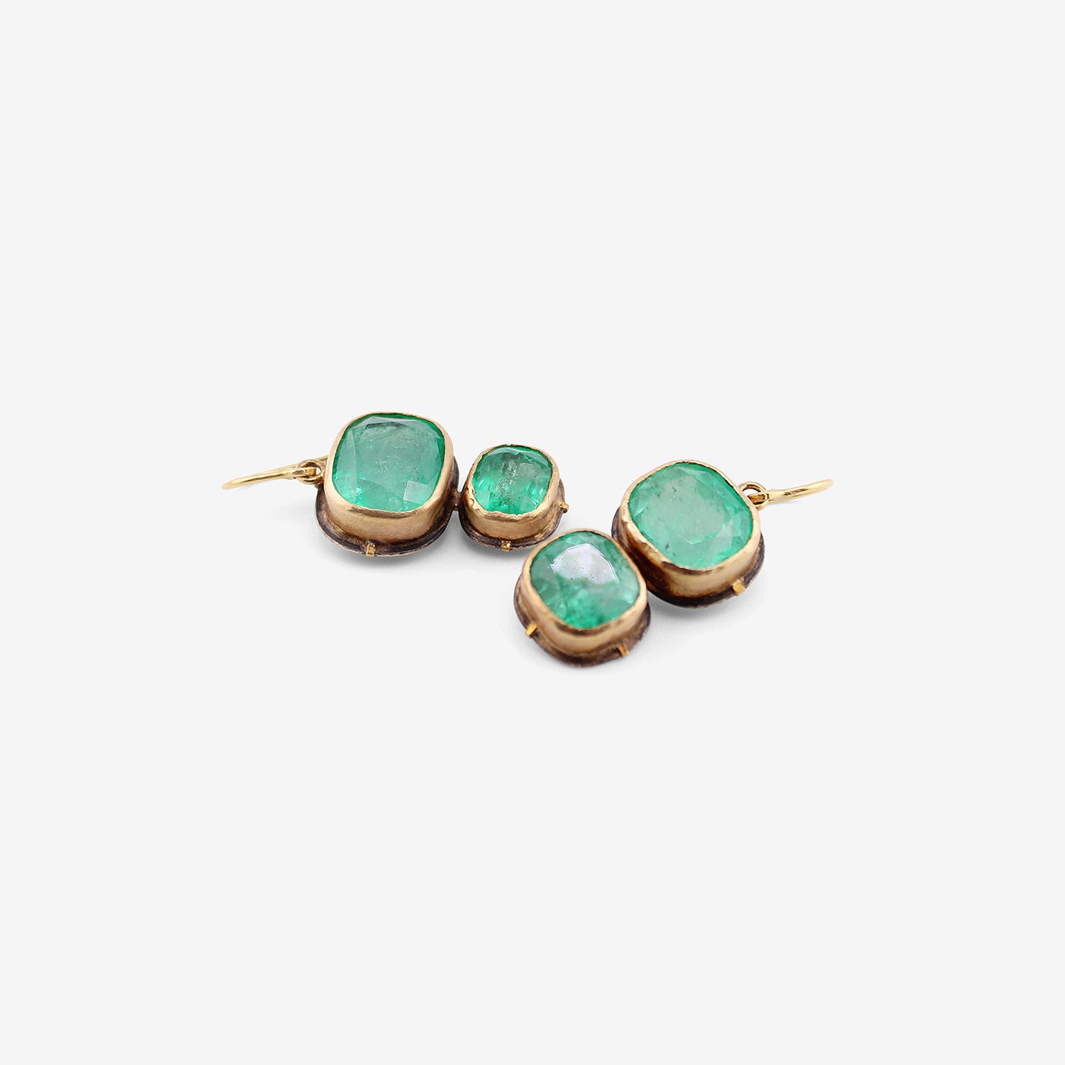 JUDY GEIB 18K & CUSHION-CUT COLOMBIAN EMERALD DOUBLE DROP EARRINGS, 30CT