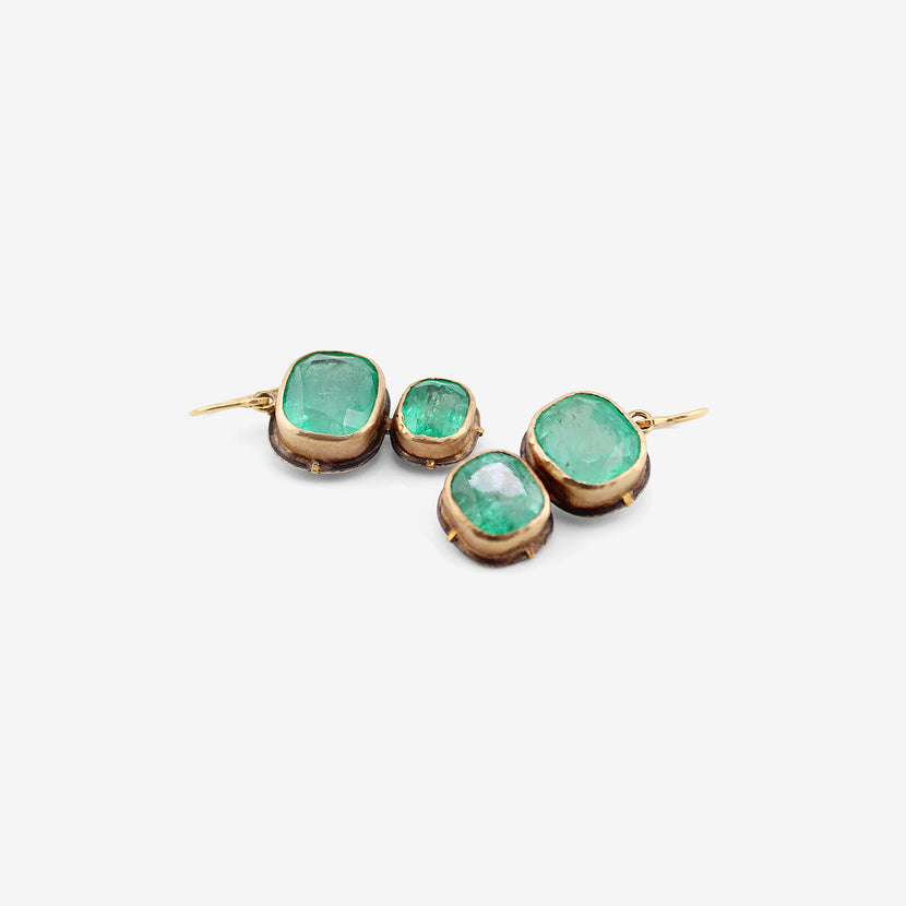 JUDY GEIB 18K & CUSHION-CUT COLOMBIAN EMERALD DOUBLE DROP EARRINGS, 30CT