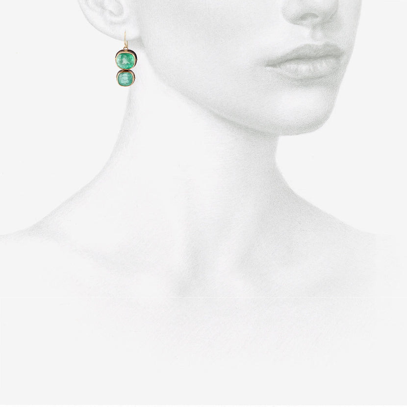 JUDY GEIB 18K & CUSHION-CUT COLOMBIAN EMERALD DOUBLE DROP EARRINGS, 30CT