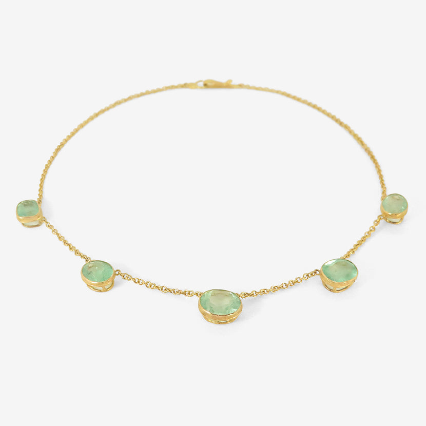 JUDY GEIB 18K & LIGHT BRIGHT COLOMBIAN EMERALD STATION NECKLACE, 24.4CT