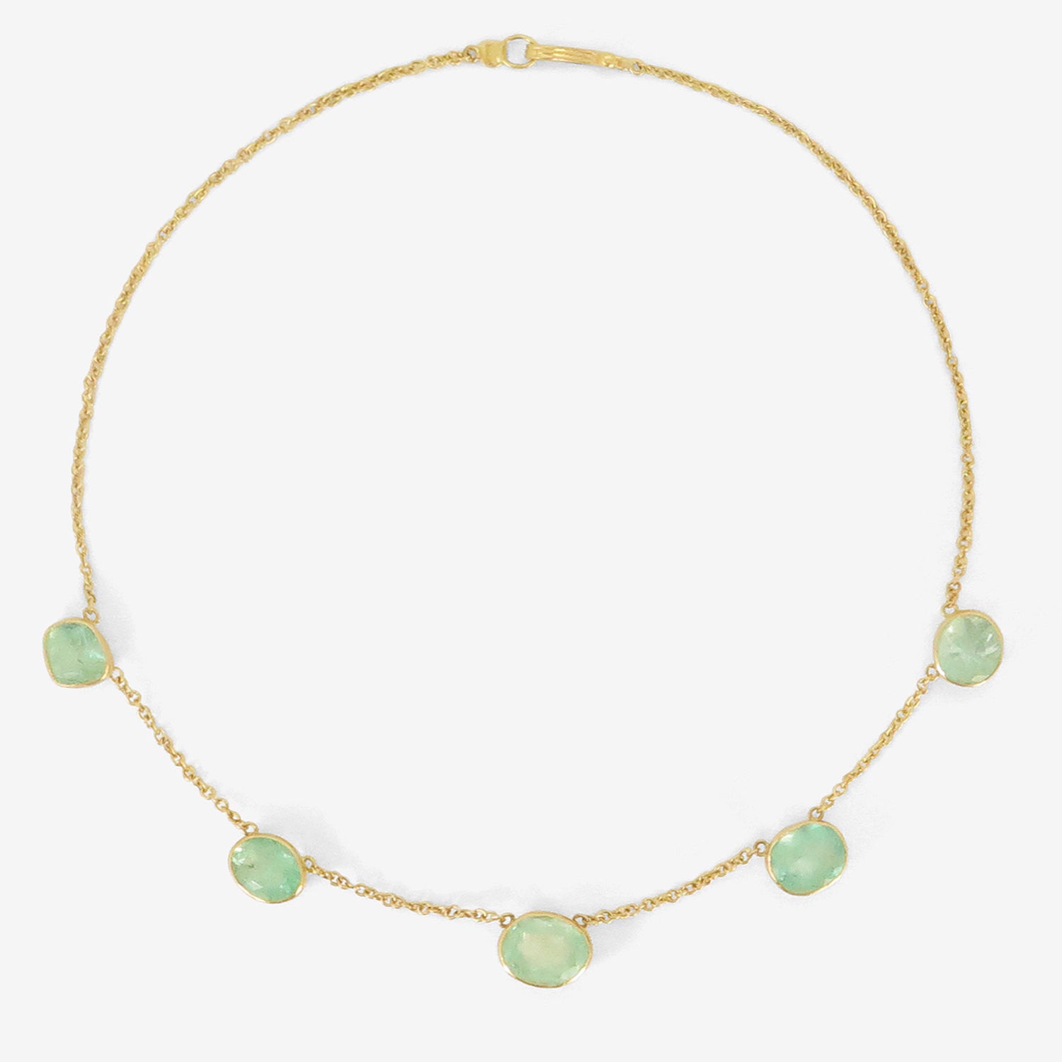 JUDY GEIB 18K & LIGHT BRIGHT COLOMBIAN EMERALD STATION NECKLACE, 24.4CT