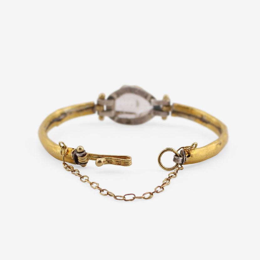 JUDY GEIB 24K OVER SILVER CUFF BRACELET WITH LARGE HERKIMER DIAMOND