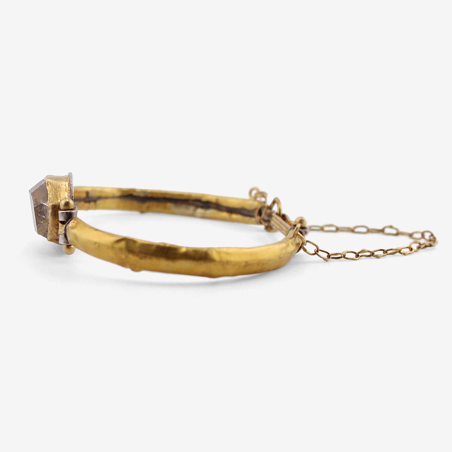 JUDY GEIB 24K OVER SILVER CUFF BRACELET WITH LARGE HERKIMER DIAMOND