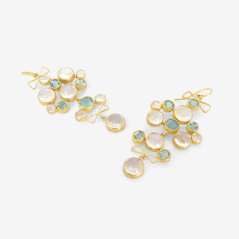 JUDY GEIB 18K & MOONSTONE CHANDELIER EARRINGS WITH APATITE