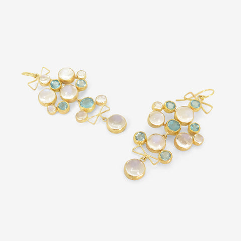 JUDY GEIB 18K & MOONSTONE CHANDELIER EARRINGS WITH APATITE