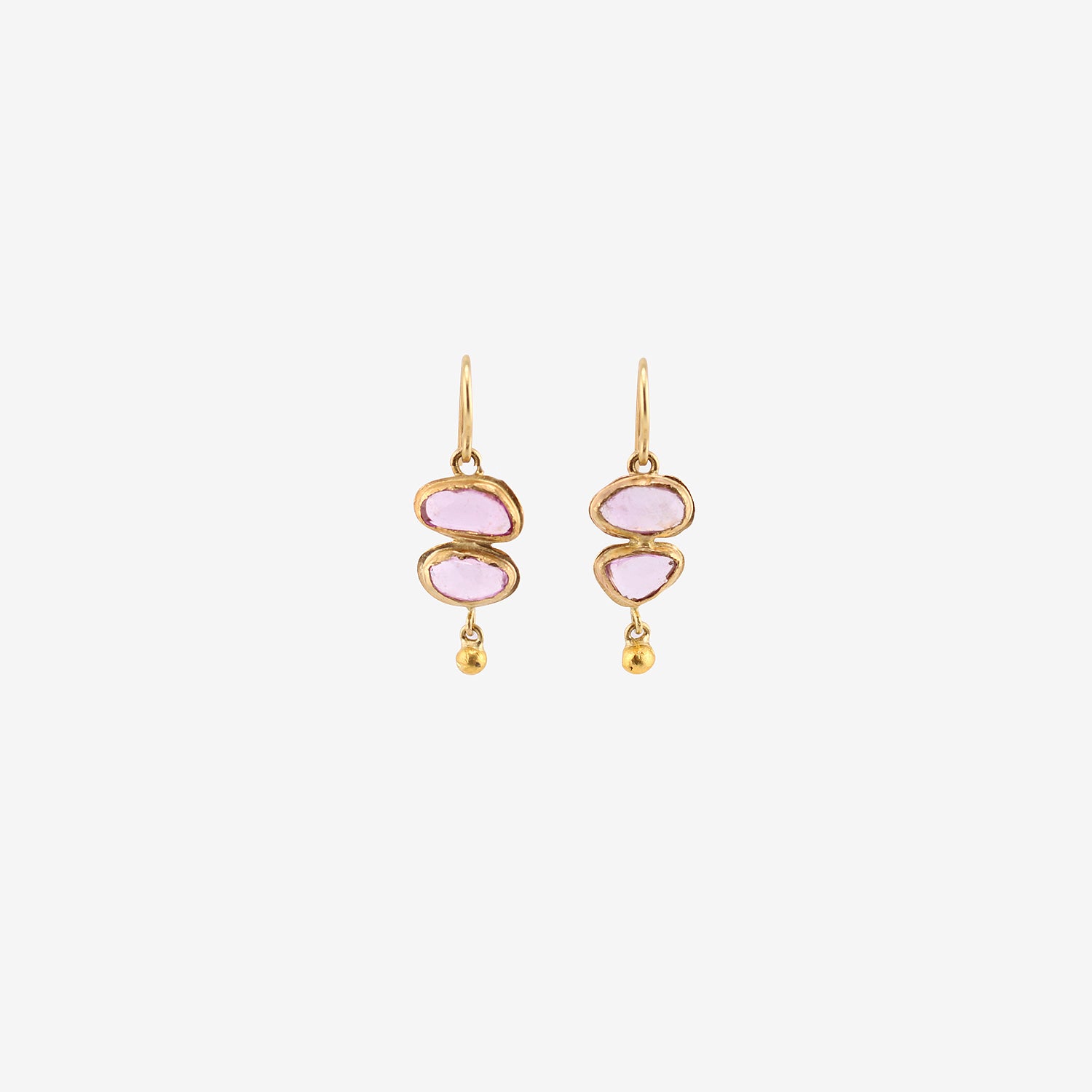 JUDY GEIB 18K & PINK SAPPHIRE DOUBLE DROP EARRINGS WITH 22K DROPS