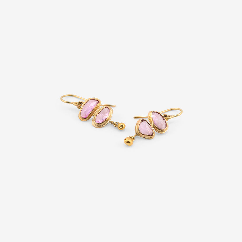 JUDY GEIB 18K & PINK SAPPHIRE DOUBLE DROP EARRINGS WITH 22K DROPS
