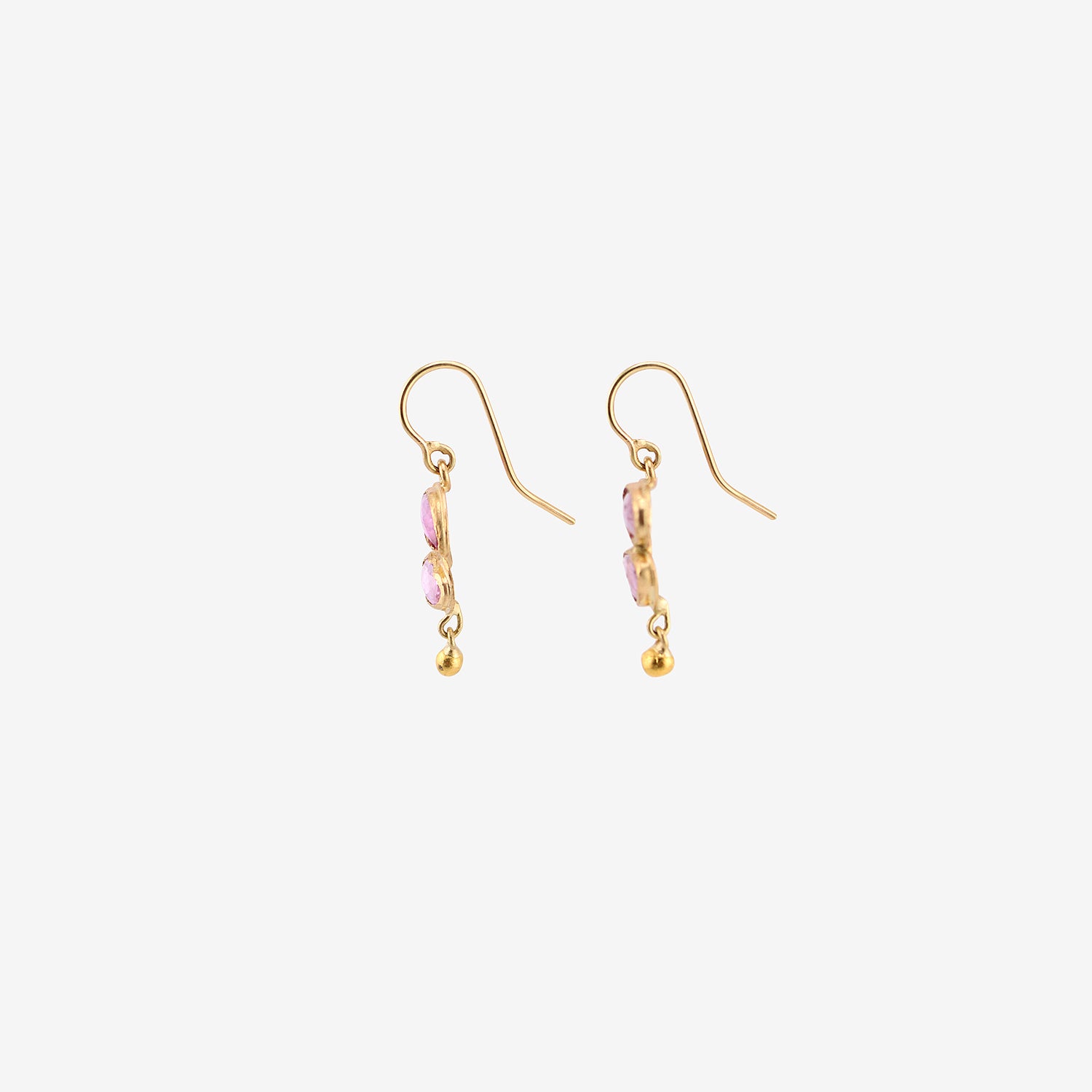 JUDY GEIB 18K & PINK SAPPHIRE DOUBLE DROP EARRINGS WITH 22K DROPS
