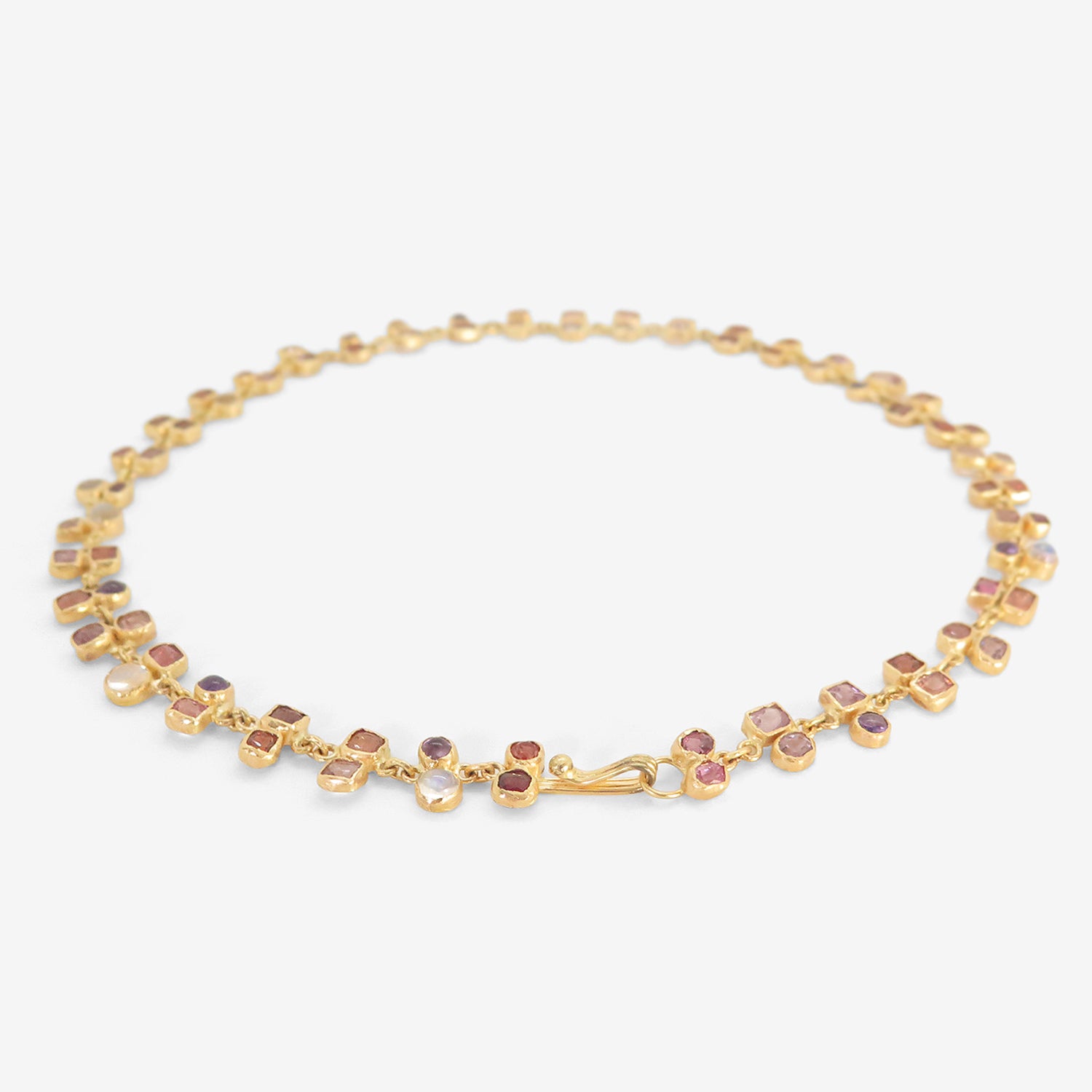 JUDY GEIB 18K & PINK SPINEL CONFETTI NECKLACE WITH MOONSTONE AND AMETHYST