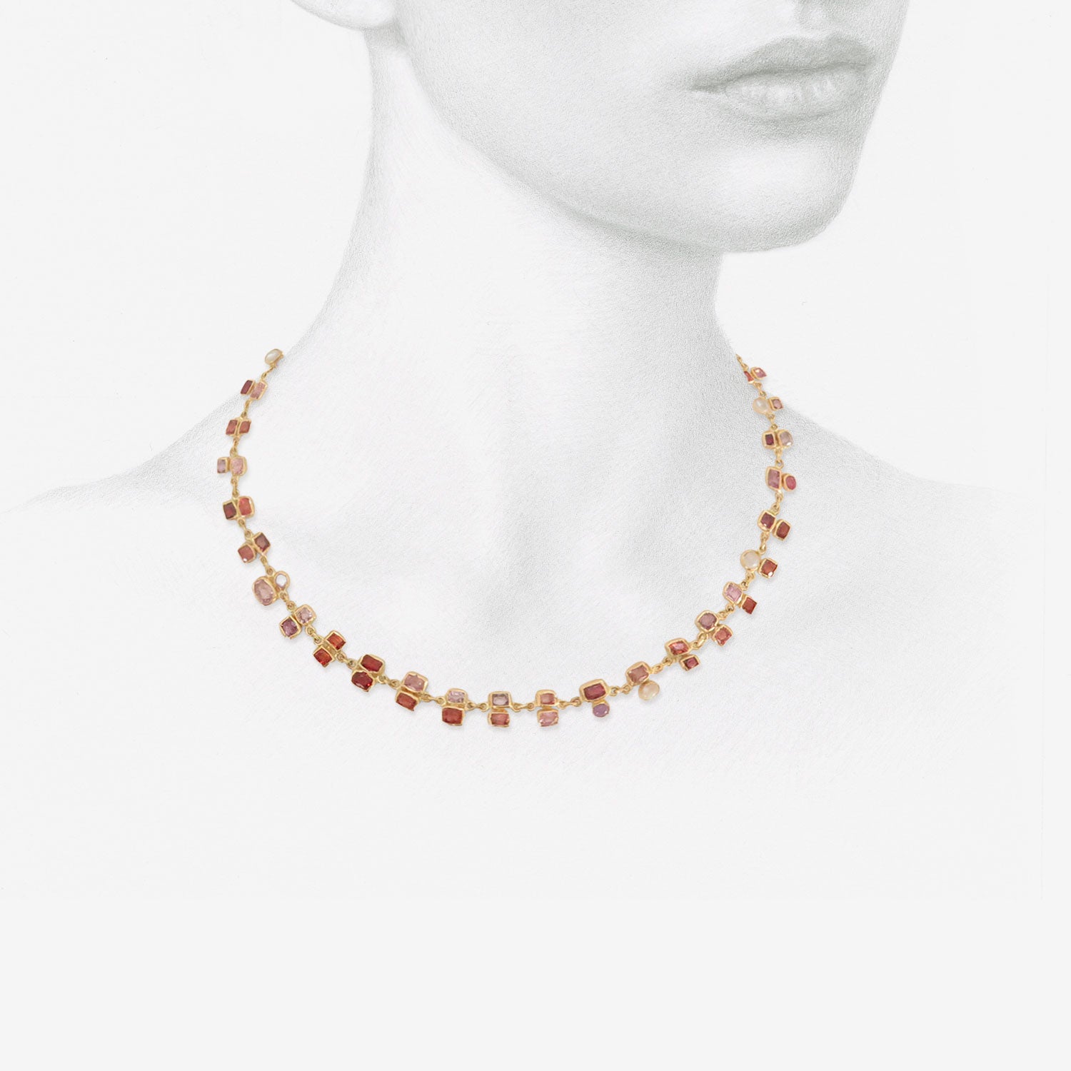 JUDY GEIB 18K & PINK SPINEL CONFETTI NECKLACE WITH MOONSTONE AND AMETHYST