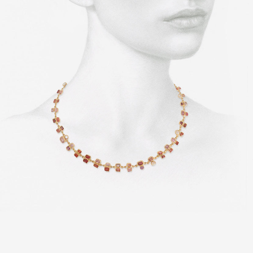 JUDY GEIB 18K & PINK SPINEL CONFETTI NECKLACE WITH MOONSTONE AND AMETHYST