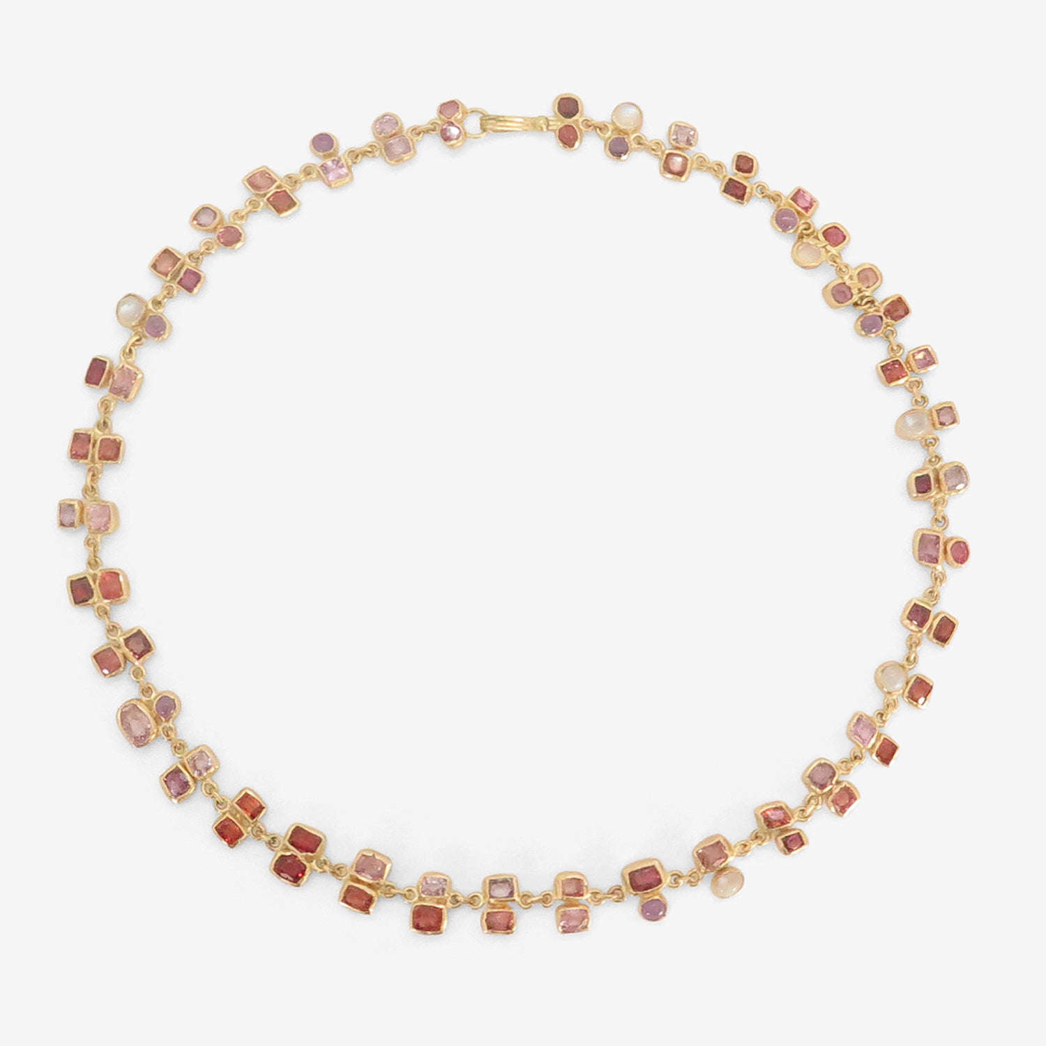 JUDY GEIB 18K & PINK SPINEL CONFETTI NECKLACE WITH MOONSTONE AND AMETHYST