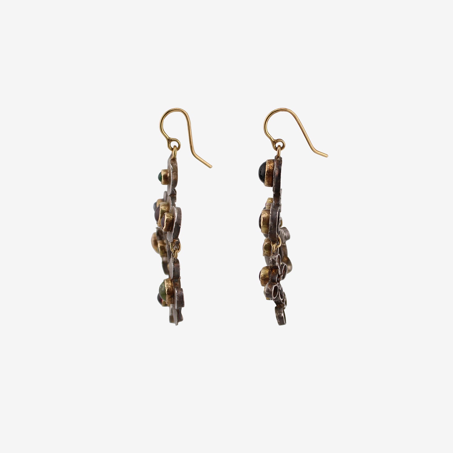 JUDY GEIB 18K & SILVER POLKA DOT CHANDELIER EARRINGS WITH GEMSTONES