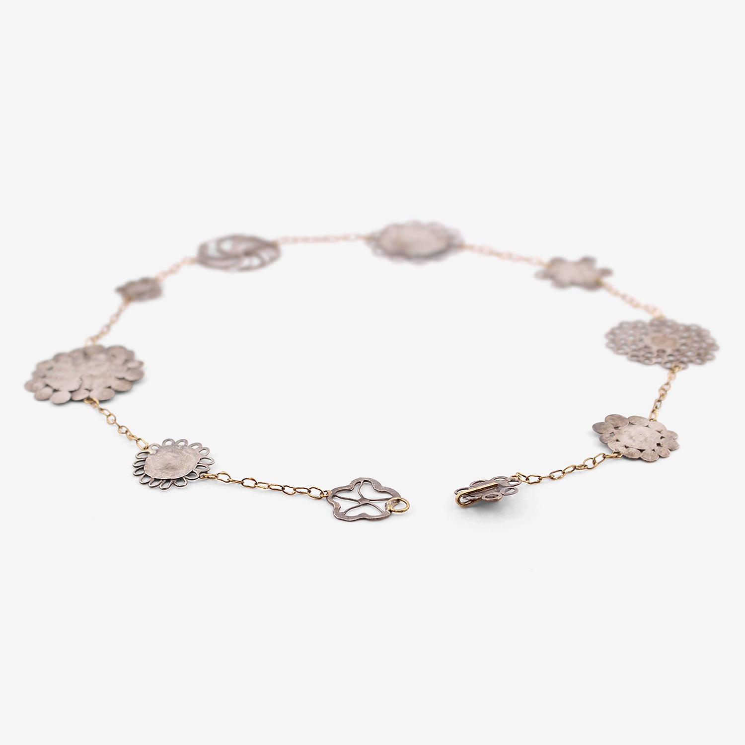 JUDY GEIB 18K & SILVER TEA-LENGTH FLOWERY EREWHON NECKLACE