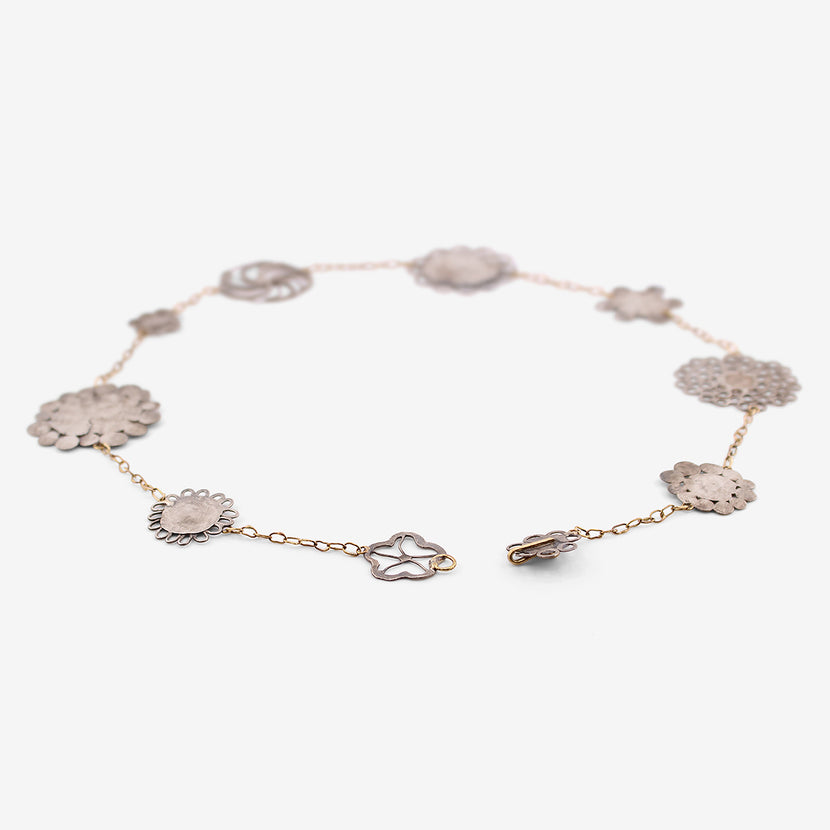 JUDY GEIB 18K & SILVER TEA-LENGTH FLOWERY EREWHON NECKLACE
