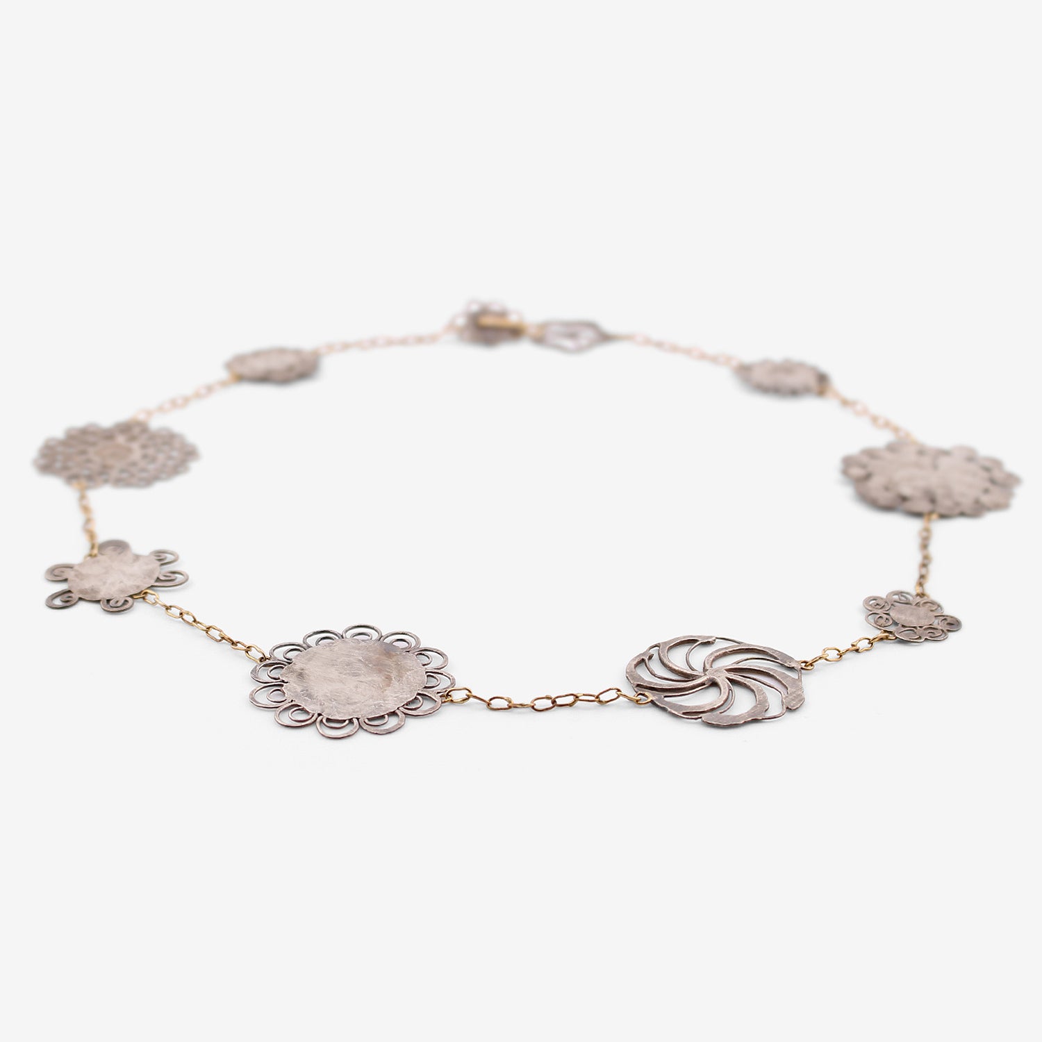 JUDY GEIB 18K & SILVER TEA-LENGTH FLOWERY EREWHON NECKLACE
