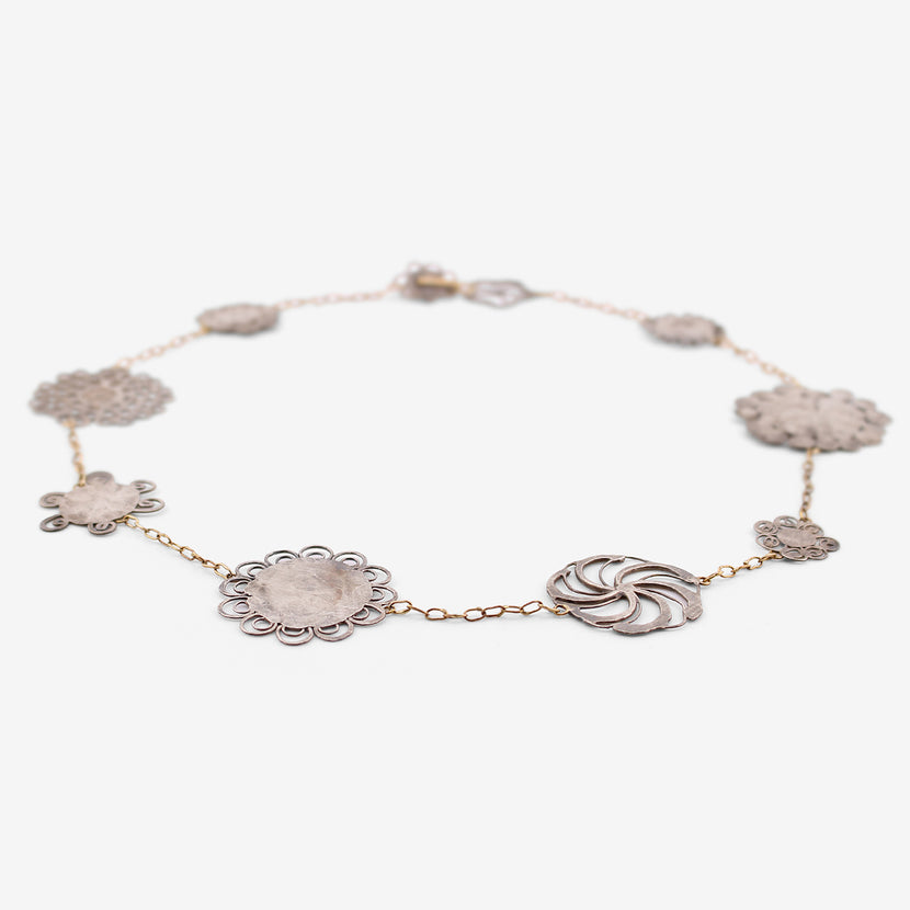 JUDY GEIB 18K & SILVER TEA-LENGTH FLOWERY EREWHON NECKLACE