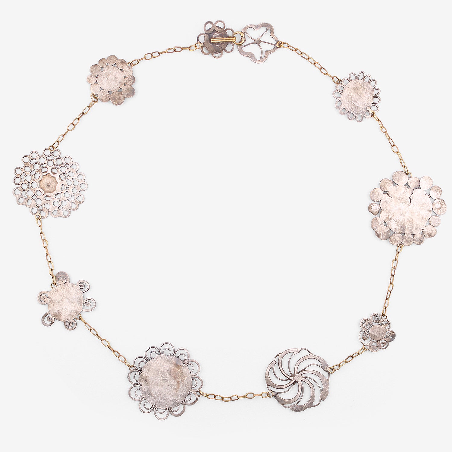 JUDY GEIB 18K & SILVER TEA-LENGTH FLOWERY EREWHON NECKLACE