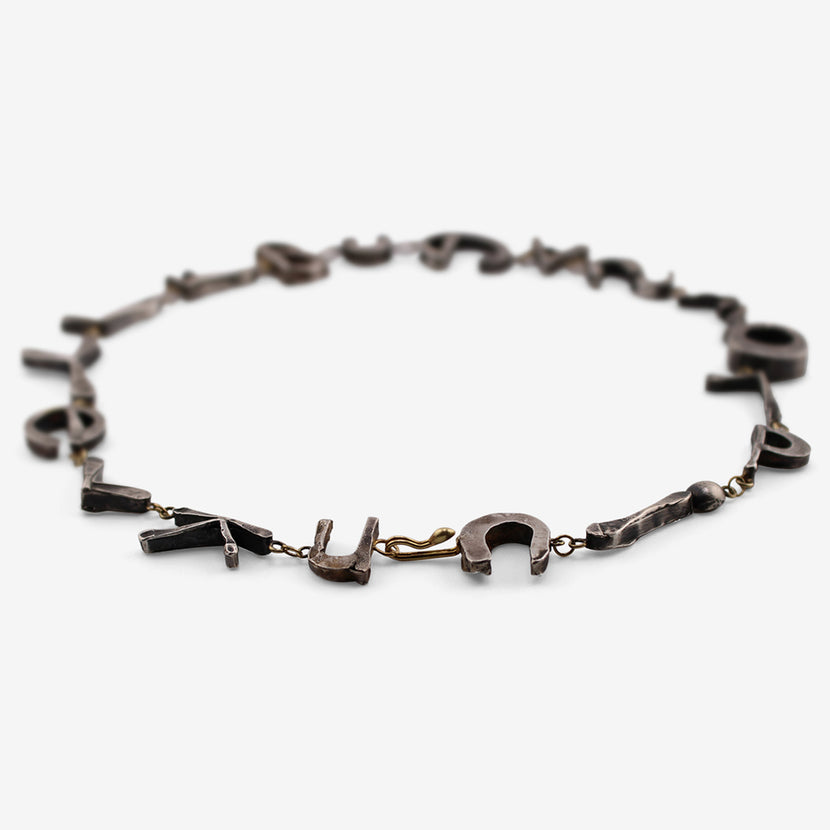 JUDY GEIB 18K & SILVER TEA LENGTH LETTER NECKLACE