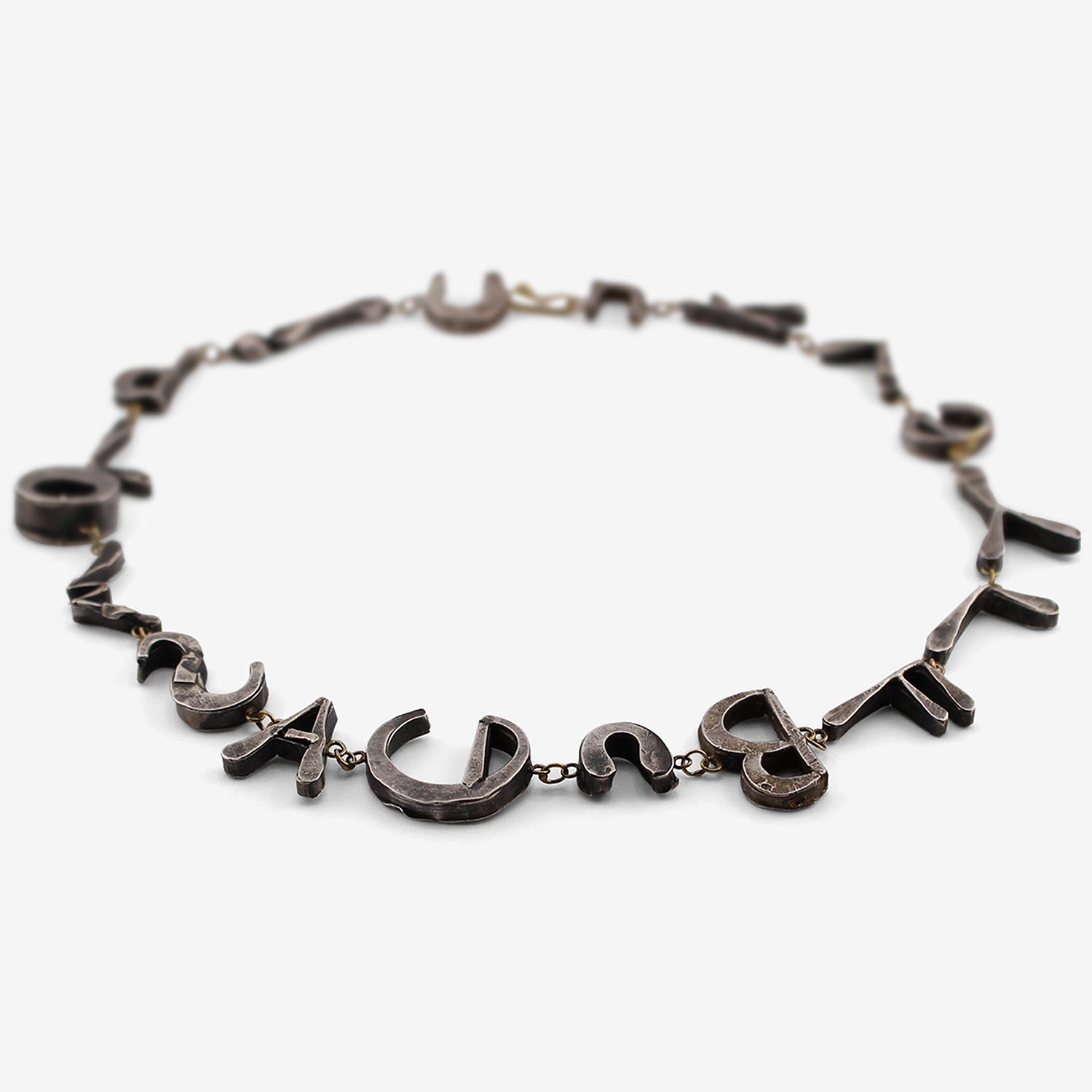 JUDY GEIB 18K & SILVER TEA LENGTH LETTER NECKLACE