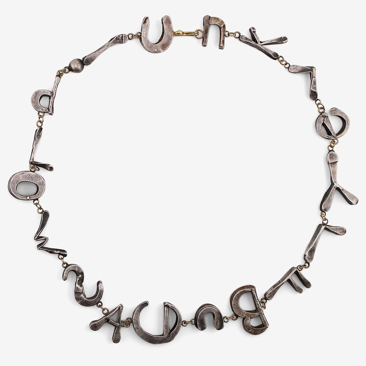 JUDY GEIB 18K & SILVER TEA LENGTH LETTER NECKLACE