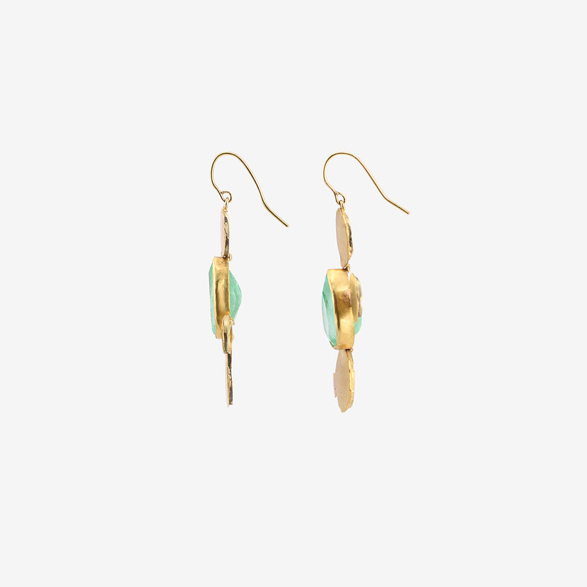 JUDY GEIB 22K & PEAR-SHAPED COLOMBIAN EMERALD WILD MEDIEVAL FOLKLORISH EARRINGS, 19CT