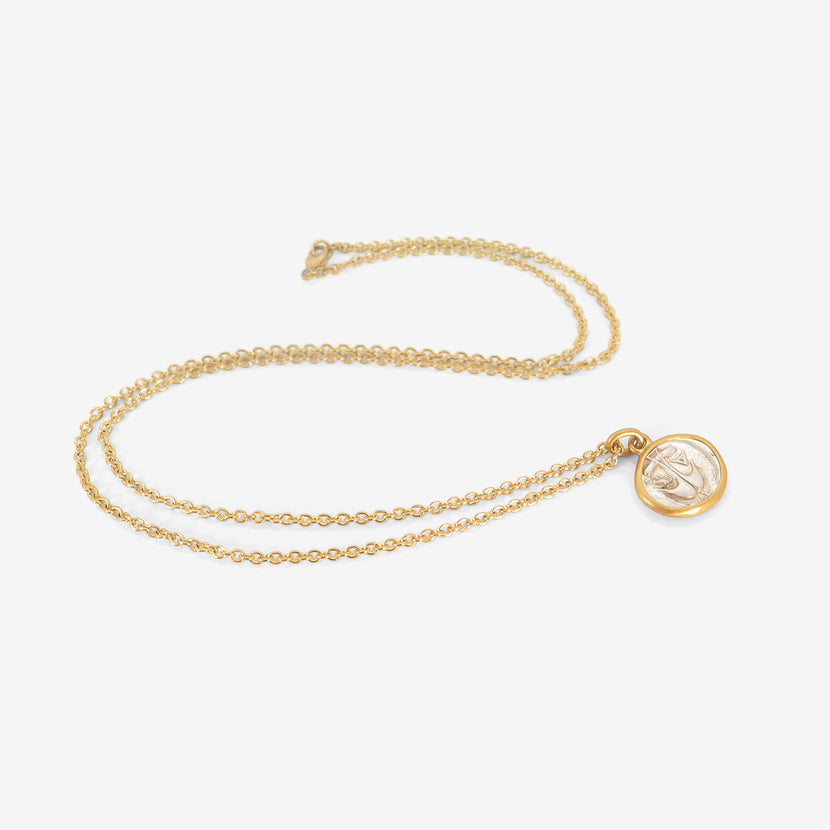 LOLA BROOKS 22K ANCIENT GREEK ANCHOR WITH CRAWFISH / GORGON HEAD OF MEDUSA COIN PENDANT, 400 BC