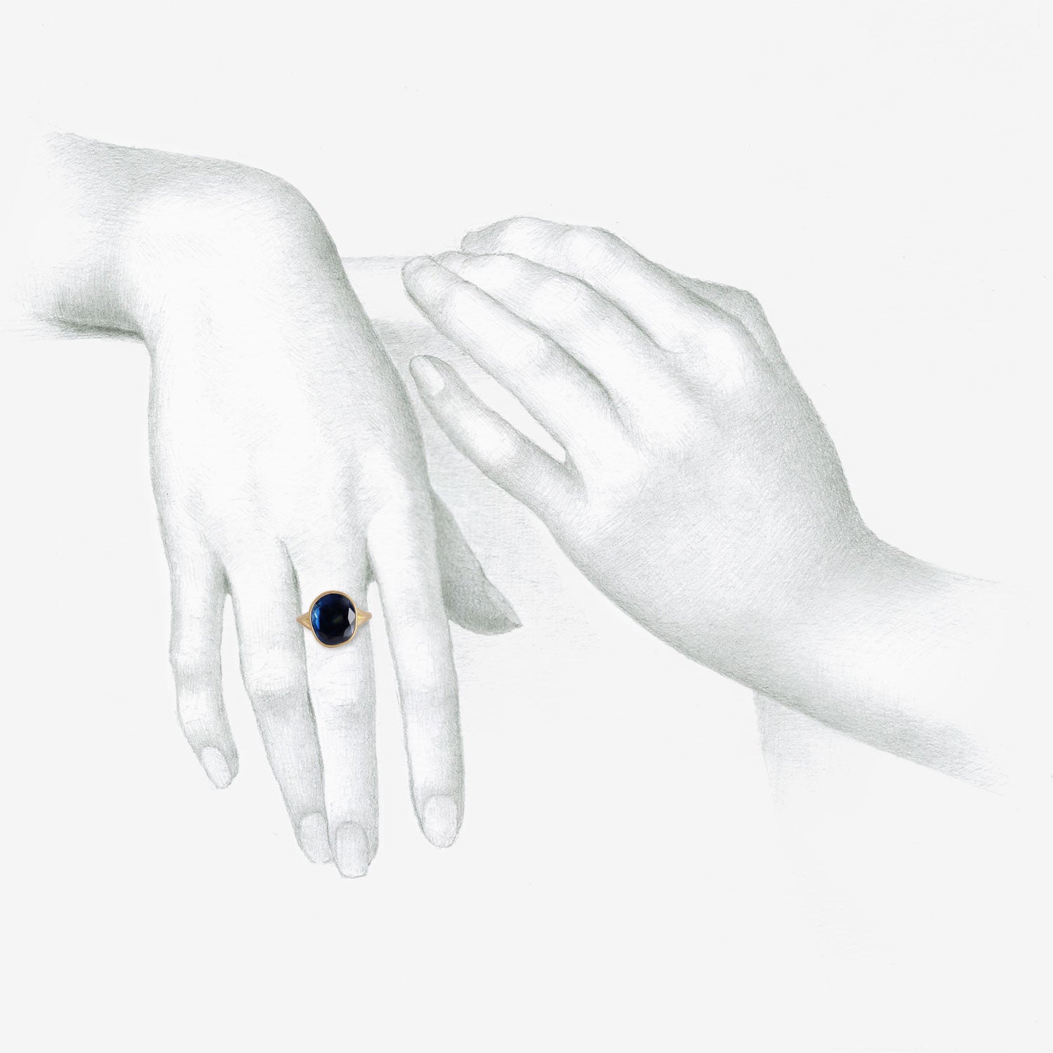 LOLA BROOKS 18K & BLUE SAPPHIRE SEQUIN RING, 3.14CT