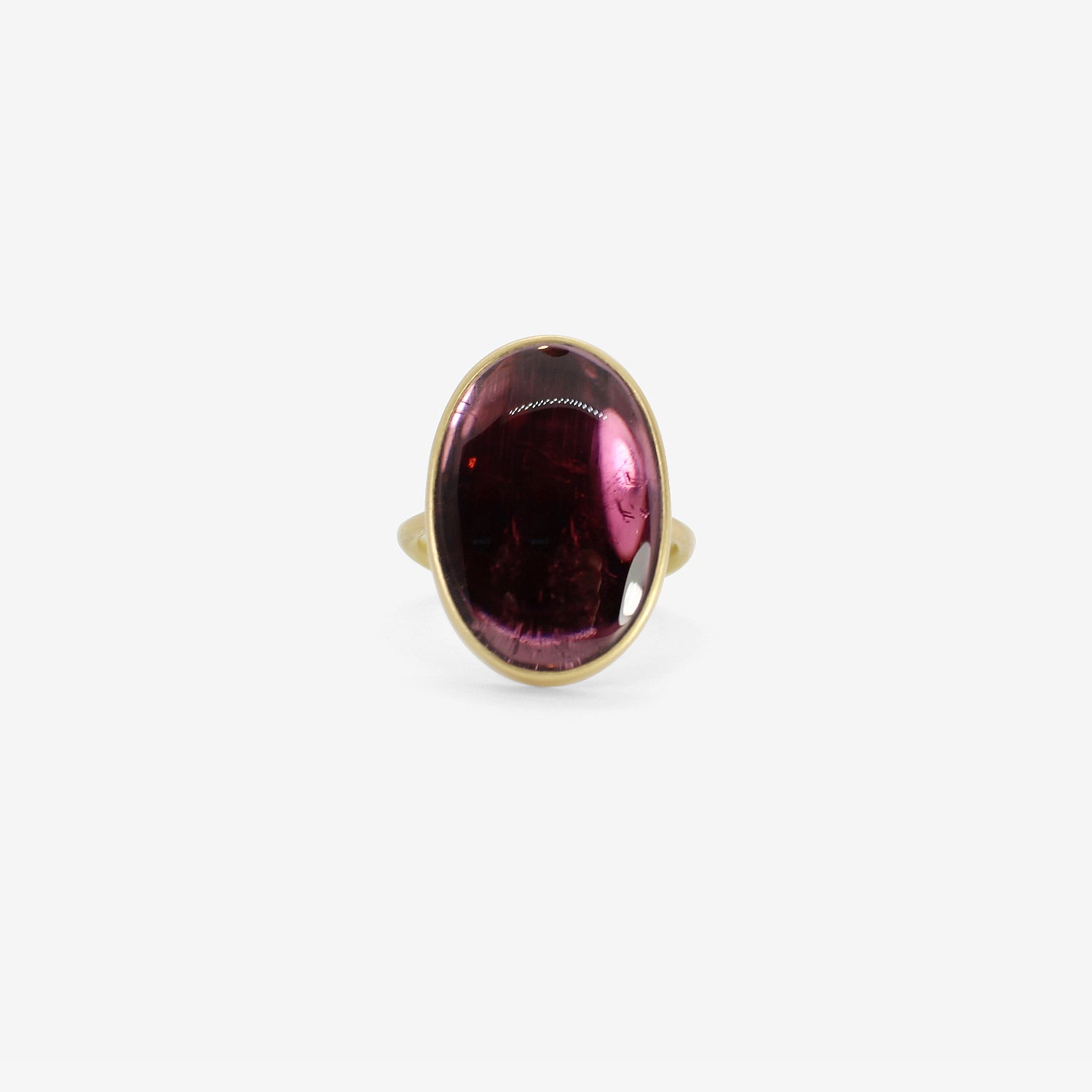 LOLA BROOKS 18K & OVAL BURGUNDY TOURMALINE LENS RING, 10.89CT