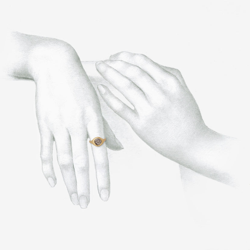 LOLA BROOKS 18K & SILVER ANCIENT GREEK HARE COIN RING, 480-461 BC