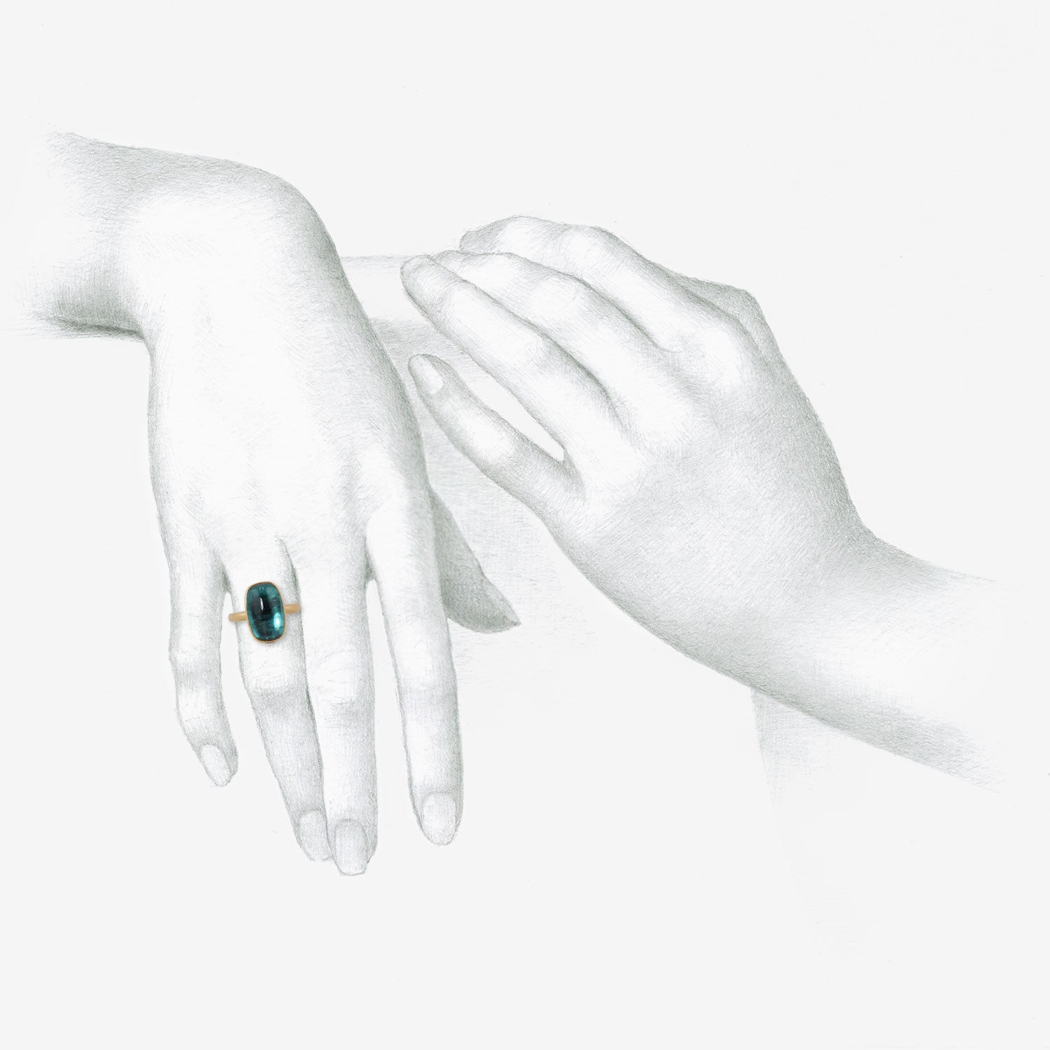 LOLA BROOKS 18K & LONG CUSHION-SHAPED BLUE GREEN TOURMALINE RING, 8.95CT